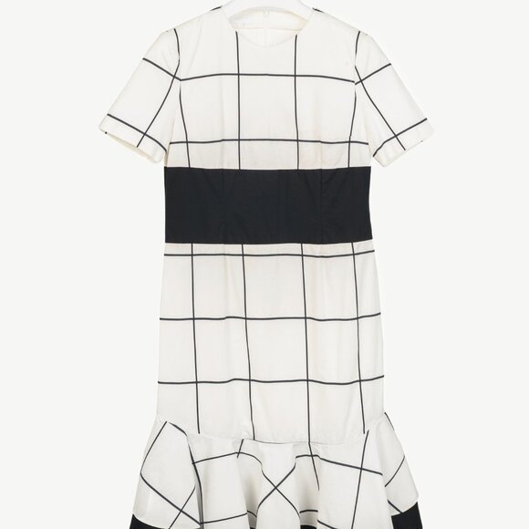 Escada Dresses & Skirts - Escada Sport White Windowpane Cotton Flounce-Hem Dress